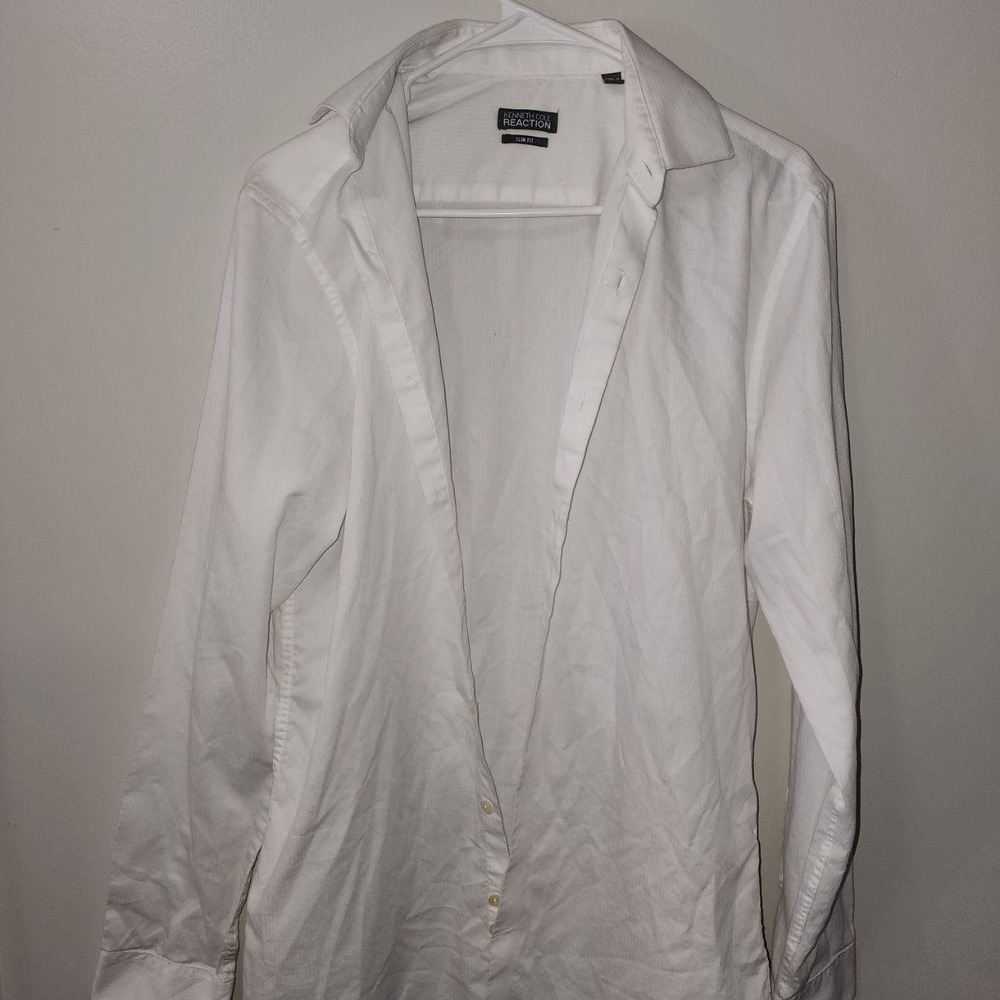 Kenneth Cole Reaction White Slim Fit Dress Shirt Size 15 34/35 Sz Medium